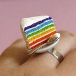 Rainbow cake ring with teaspoon miniature food Polymer clay