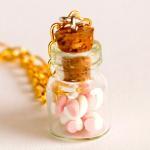 Marshmallow bottle necklace polymer clay kawaii jar cute gift golden necklace