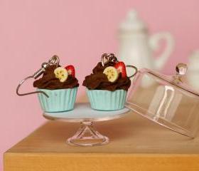 Cute earrings chocolate cupcake miniature kawaii Polymer clay