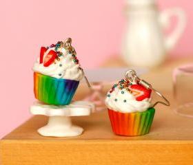 Rainbow cute earrings cupcake miniature kawaii Polymer clay