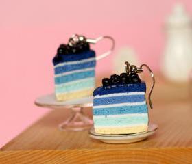 Blueberry cake earrings miniature food Polymer clay sweet dessert