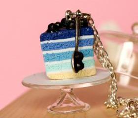 Blueberry cake necklace miniature food Polymer clay sweet dessert