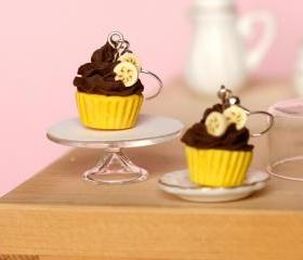 Banana chocolate cupcake earrings miniature