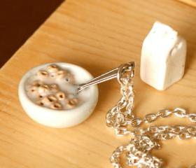 Polymer clay miniature food cereal bowl cheerios and milk
