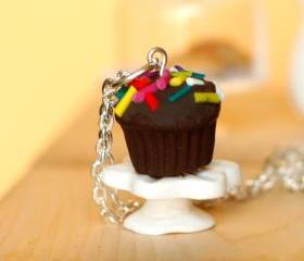 Kawaii necklace chocolate cupcake miniature Polymer clay