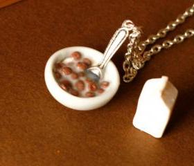 Polymer clay miniature food cereal bowl and milk