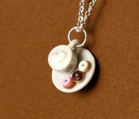 Dunkin Donuts with coffee kawaii necklace polymer clay
