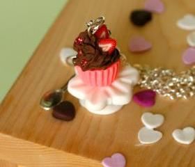 Kawaii necklace chocolate cupcake miniature Polymer clay