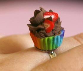Cupcake ring Polymer clay miniature food kawaii sweet adjustable ring