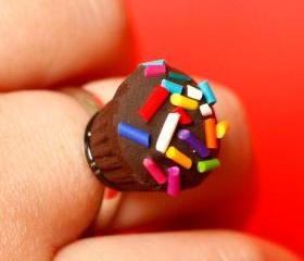 Cupcake ring Polymer clay miniature food kawaii sweet adjustable ring