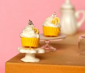 Yellow cupcake earrings miniature kawaii Polymer clay sweet dessert