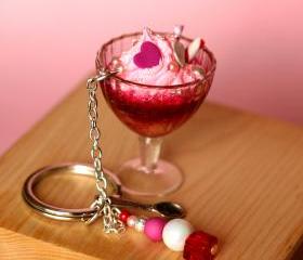 Strawberry sundae keychain