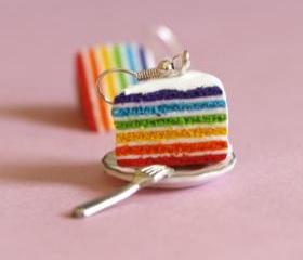 Rainbow cake earrings miniature food Polymer clay hoop sweet dessert