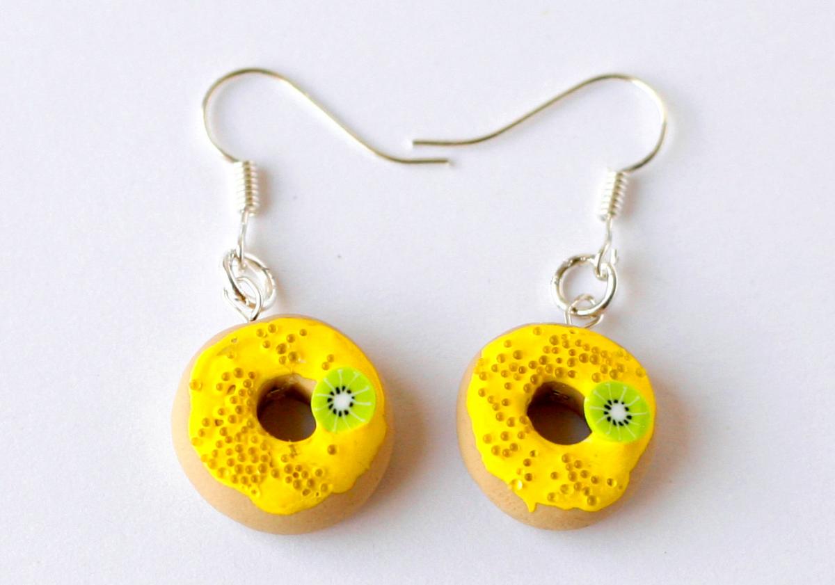 Polymer Clay Donuts Earrings Miniature Food Yellow Sprinkles Hoop on Luulla